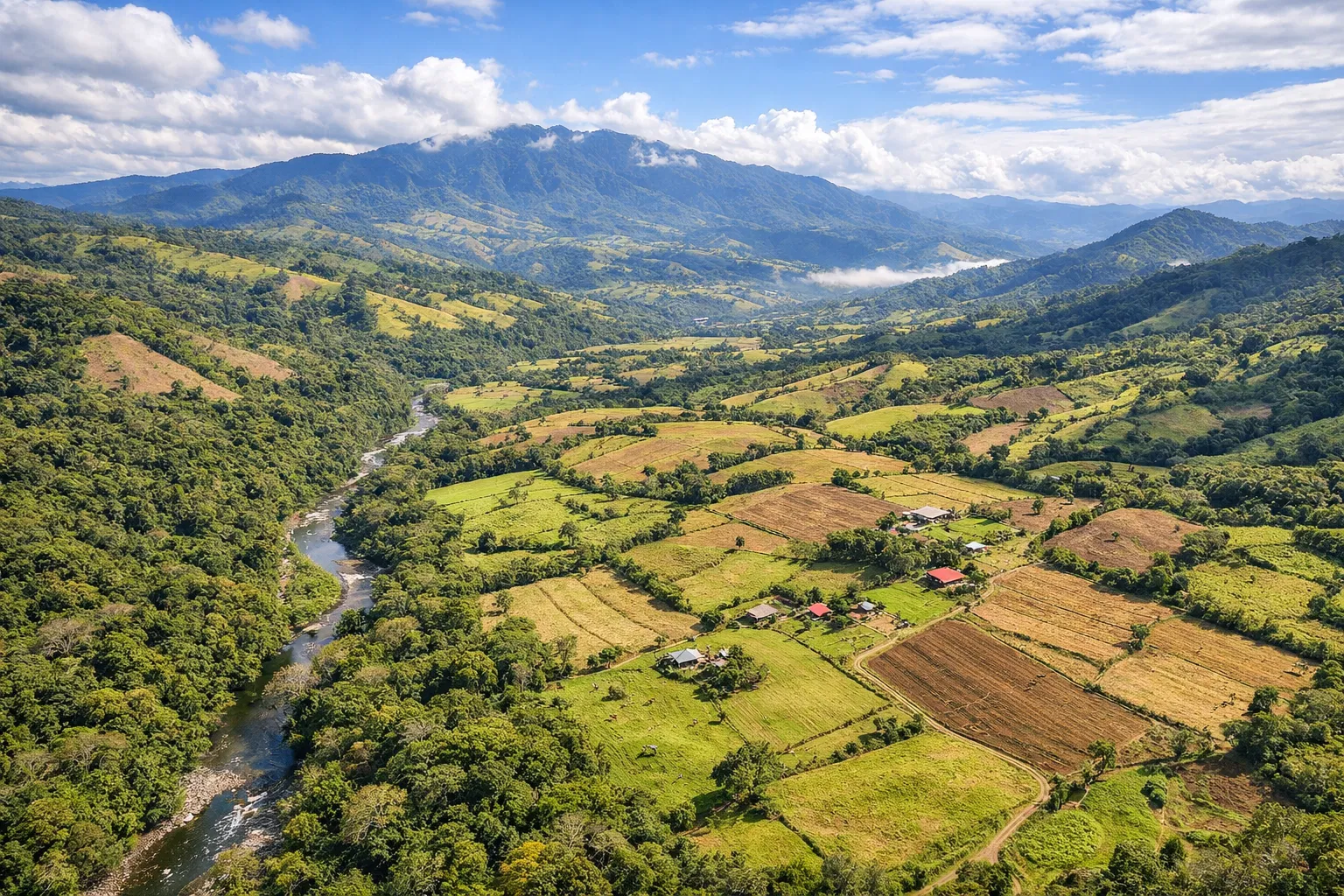 Costa Rica landscape with digital survey overlay showing terrain contours and property boundaries