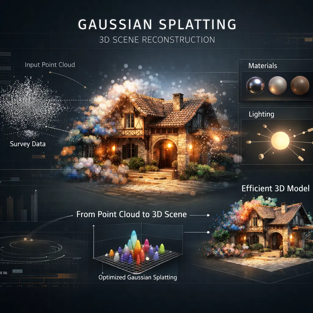 3D Gaussian splats visualization showing photorealistic terrain model with detailed surface textures
